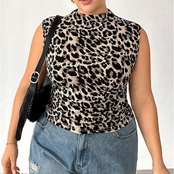 Floerns Women's Plus Size XL Cheetah Tank Top Sleeveless Ruched Going Out - Picture 1 of 2